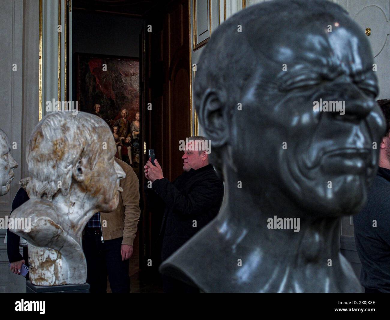 Vienna, Austria, Austria. 12th Apr, 2024. Close up of the character heads of FRANZ XAVER MESSERSCHMIDT, inside the Upper Belvedere Palace in Vienna. The Upper Belvedere palace is one of the world's first public museums, opening in 1777. It houses some of the most coveted artwork and most diversified collections in Europe. (Credit Image: © Bianca Otero/ZUMA Press Wire) EDITORIAL USAGE ONLY! Not for Commercial USAGE! Stock Photo