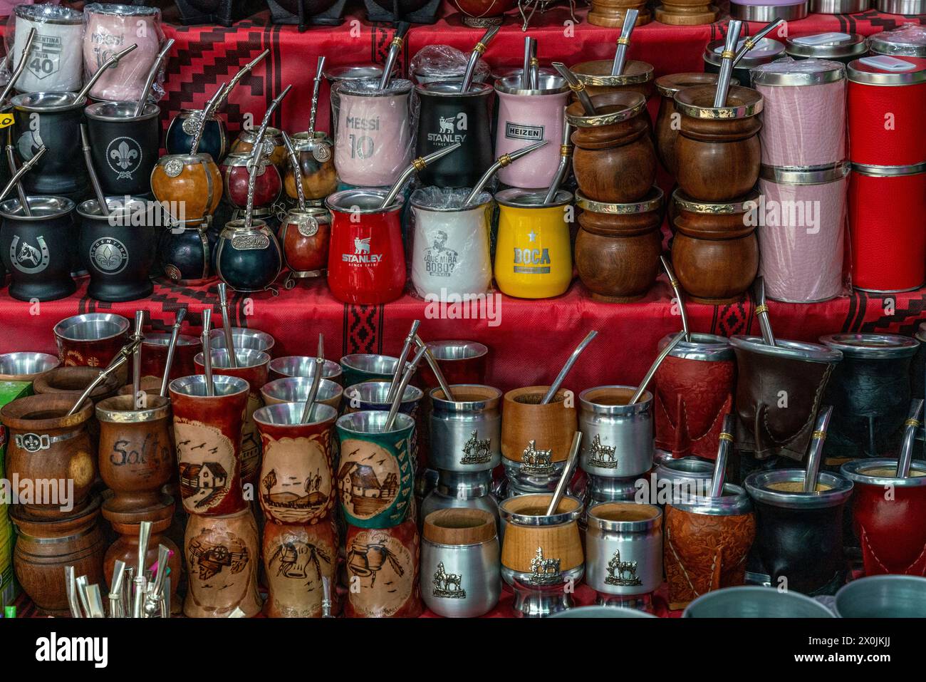 Mate Cups For Sale At A Street Market, Parque San Martin, Salta, Salta Province, Argentina. Stock Photo