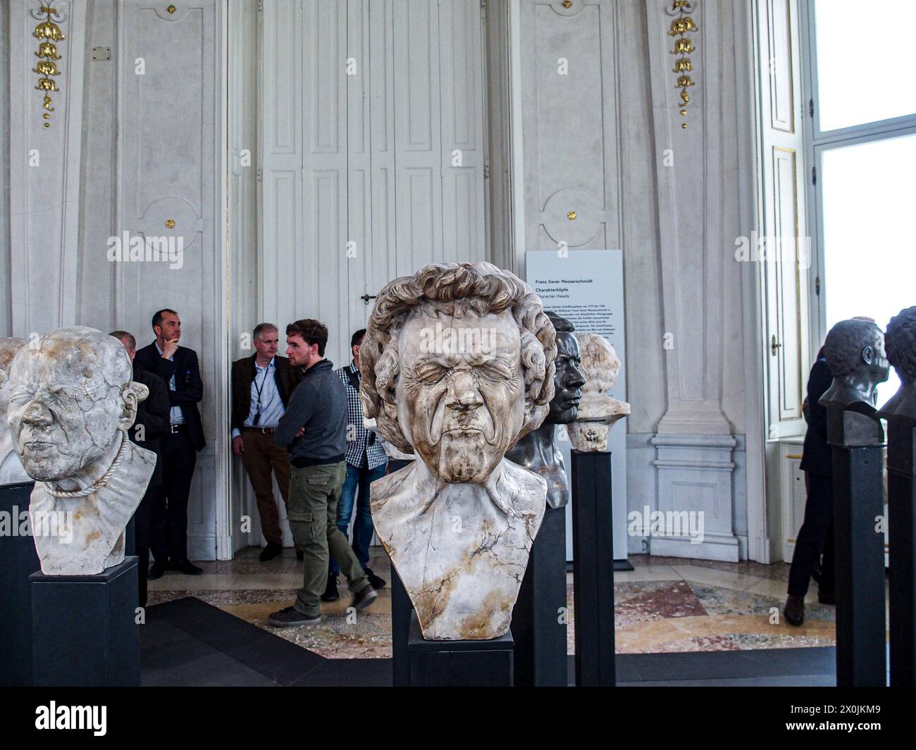 Vienna, Austria, Austria. 12th Apr, 2024. Close up of the character heads of FRANZ XAVER MESSERSCHMIDT, inside the Upper Belvedere Palace in Vienna. The Upper Belvedere palace is one of the world's first public museums, opening in 1777. It houses some of the most coveted artwork and most diversified collections in Europe. (Credit Image: © Bianca Otero/ZUMA Press Wire) EDITORIAL USAGE ONLY! Not for Commercial USAGE! Stock Photo