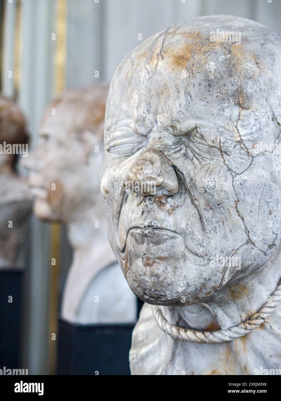 Vienna, Austria, Austria. 12th Apr, 2024. Close up of the character heads of FRANZ XAVER MESSERSCHMIDT, inside the Upper Belvedere Palace in Vienna. The Upper Belvedere palace is one of the world's first public museums, opening in 1777. It houses some of the most coveted artwork and most diversified collections in Europe. (Credit Image: © Bianca Otero/ZUMA Press Wire) EDITORIAL USAGE ONLY! Not for Commercial USAGE! Stock Photo