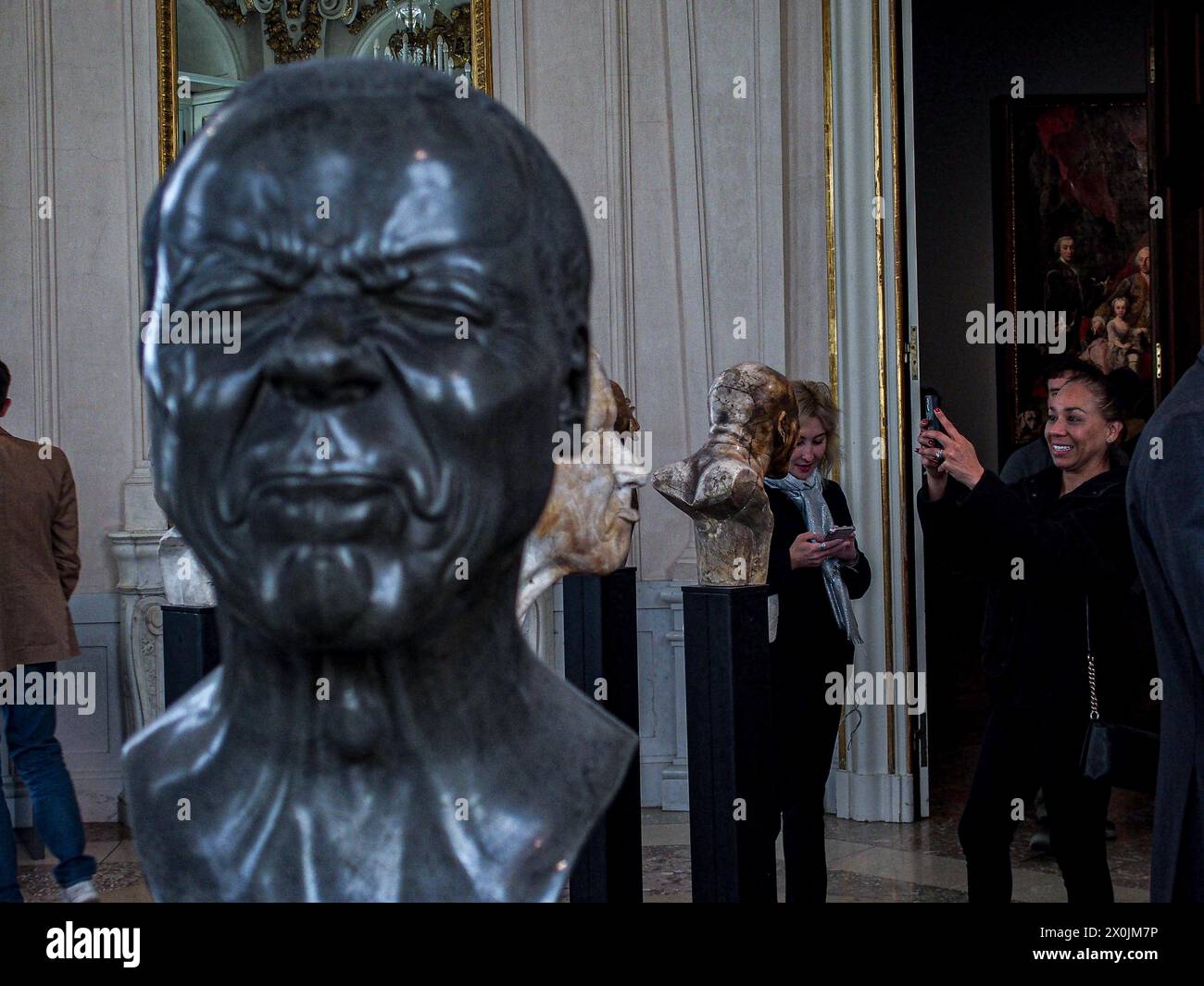 Vienna, Austria, Austria. 12th Apr, 2024. Close up of the character heads of FRANZ XAVER MESSERSCHMIDT, inside the Upper Belvedere Palace in Vienna. The Upper Belvedere palace is one of the world's first public museums, opening in 1777. It houses some of the most coveted artwork and most diversified collections in Europe. (Credit Image: © Bianca Otero/ZUMA Press Wire) EDITORIAL USAGE ONLY! Not for Commercial USAGE! Stock Photo