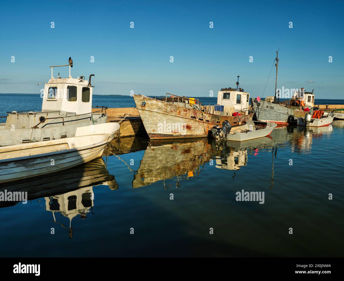 boat, ship, fishing boat, fishing, harbor basin, harbor, inland harbor, harbor pier, peninsula, spit Stock Photo