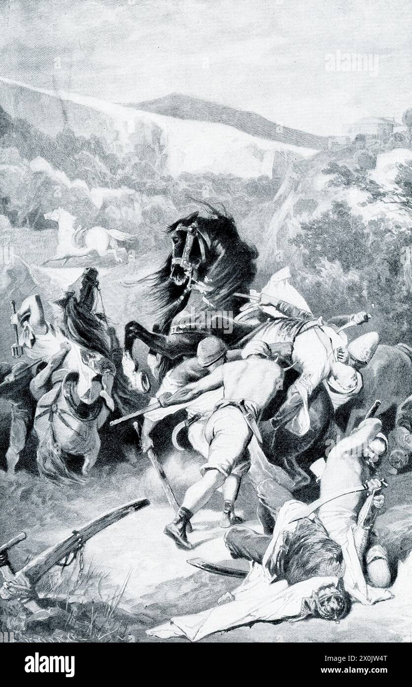 The early 1900s caption reads: “ASSASSINATION OF THE SULTAN OF EGYPT.—When Louis IX of France, the crusading St. Louis, was a prisoner in Egypt, the Sultan there became so friendly toward him that the Mahometans suspected their chiefs, and finally broke into rebellion and slew the Sultan, despite his attempted flight. The imprisoned crusaders saw the murder from a distance, and for a time it looked as though all of them would be massacred. Only the huge ransoms they had promised to pay, saved them.” Louis IX, commonly revered as Saint Louis, was King of France from 1226 until his death in 1270 Stock Photo