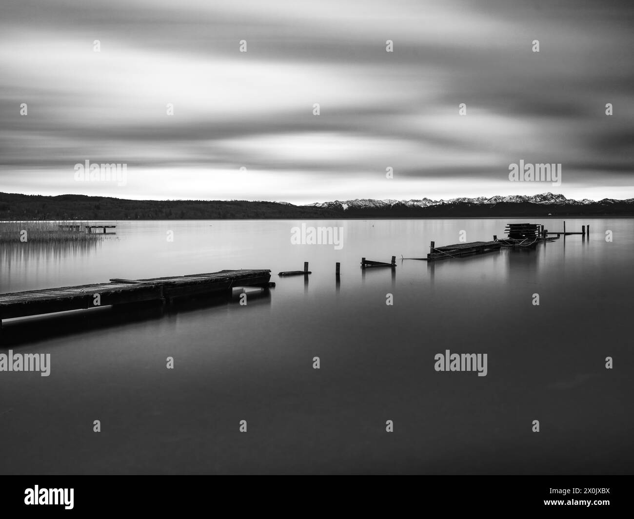 Winter evening on the banks of the Ammersee near Herrsching Stock Photo