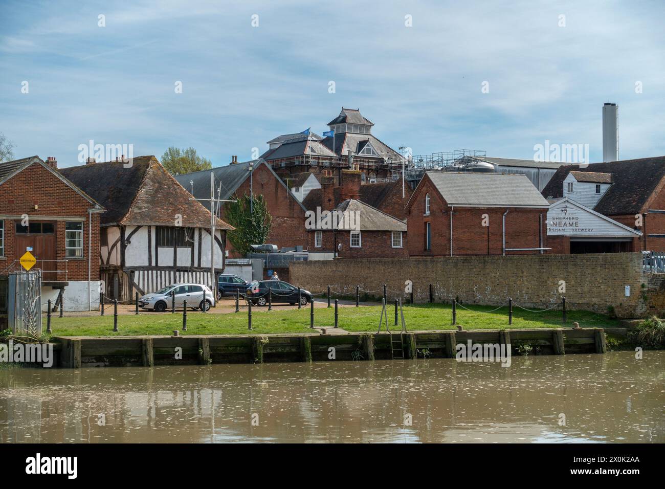 Faversham Creek,Warehouse,Timber Framed,Chesham House, and the Shepherd Neame Faversham Brewery in the background,Faversham,Kent,England Stock Photo