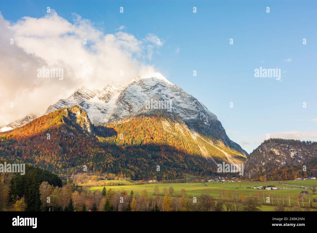 Stainach-Pürgg, snow covered mountain Grimming in Schladming-Dachstein, Styria, Austria Stock Photo