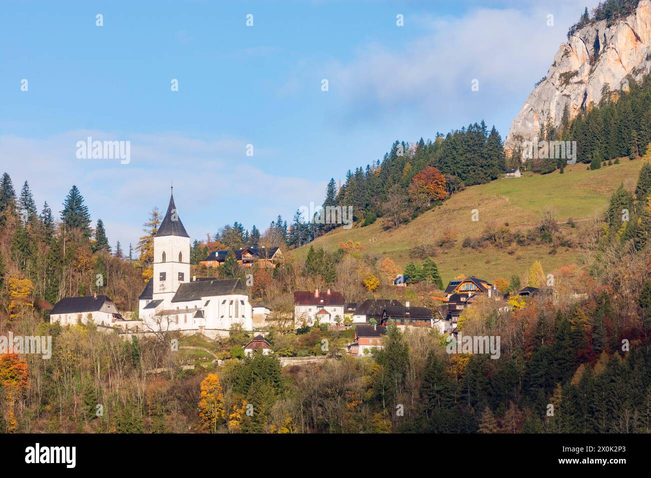 Stainach-Pürgg, village and church Pürgg in Schladming-Dachstein, Styria, Austria Stock Photo