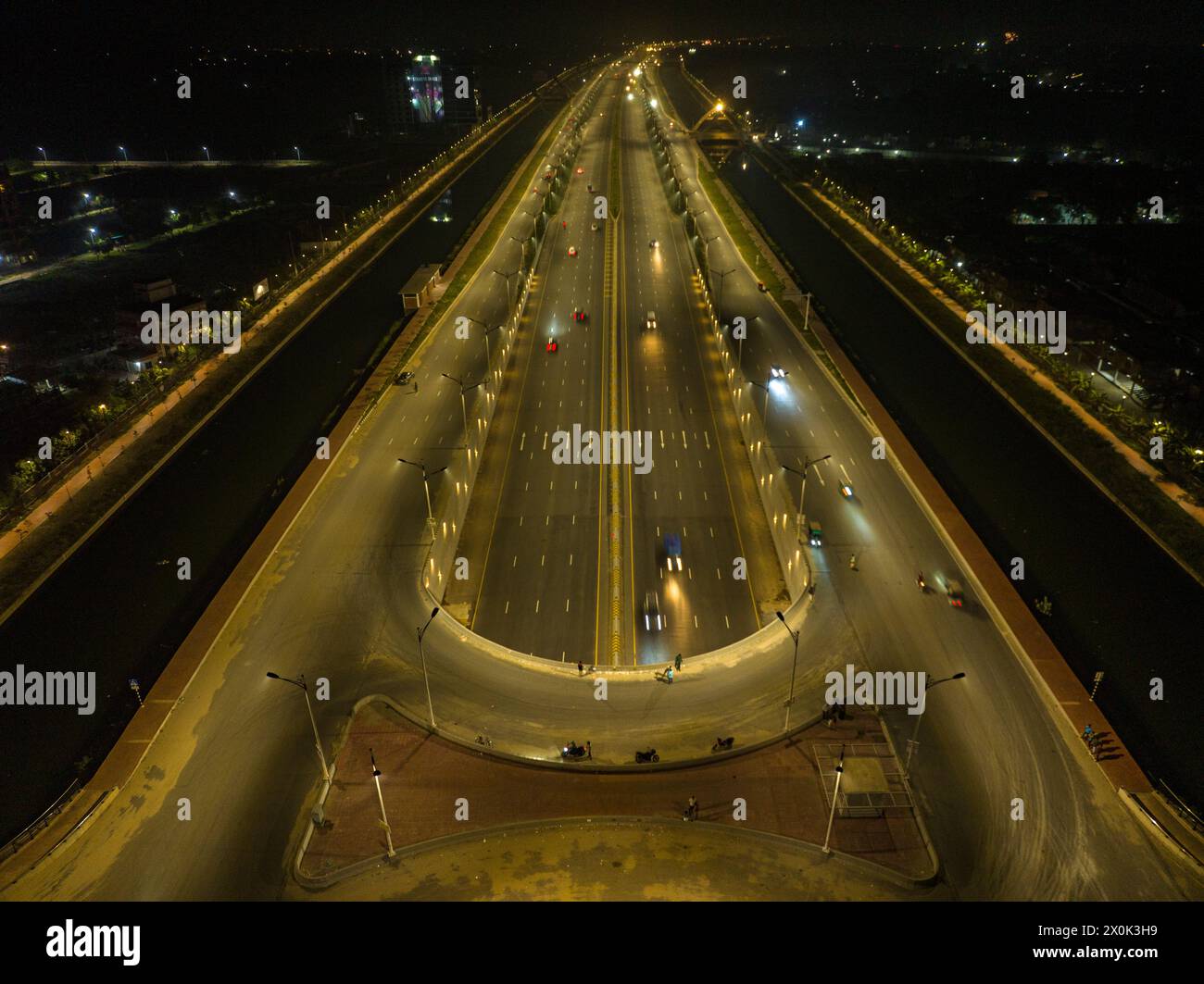 Dhaka, Bangladesh, 11 April, 2024: Night view of the Sheikh Hasina Avenue also known as Purbachal Expressway, is a 12.5-kilometre-long (7.8 mi), 14 la Stock Photo