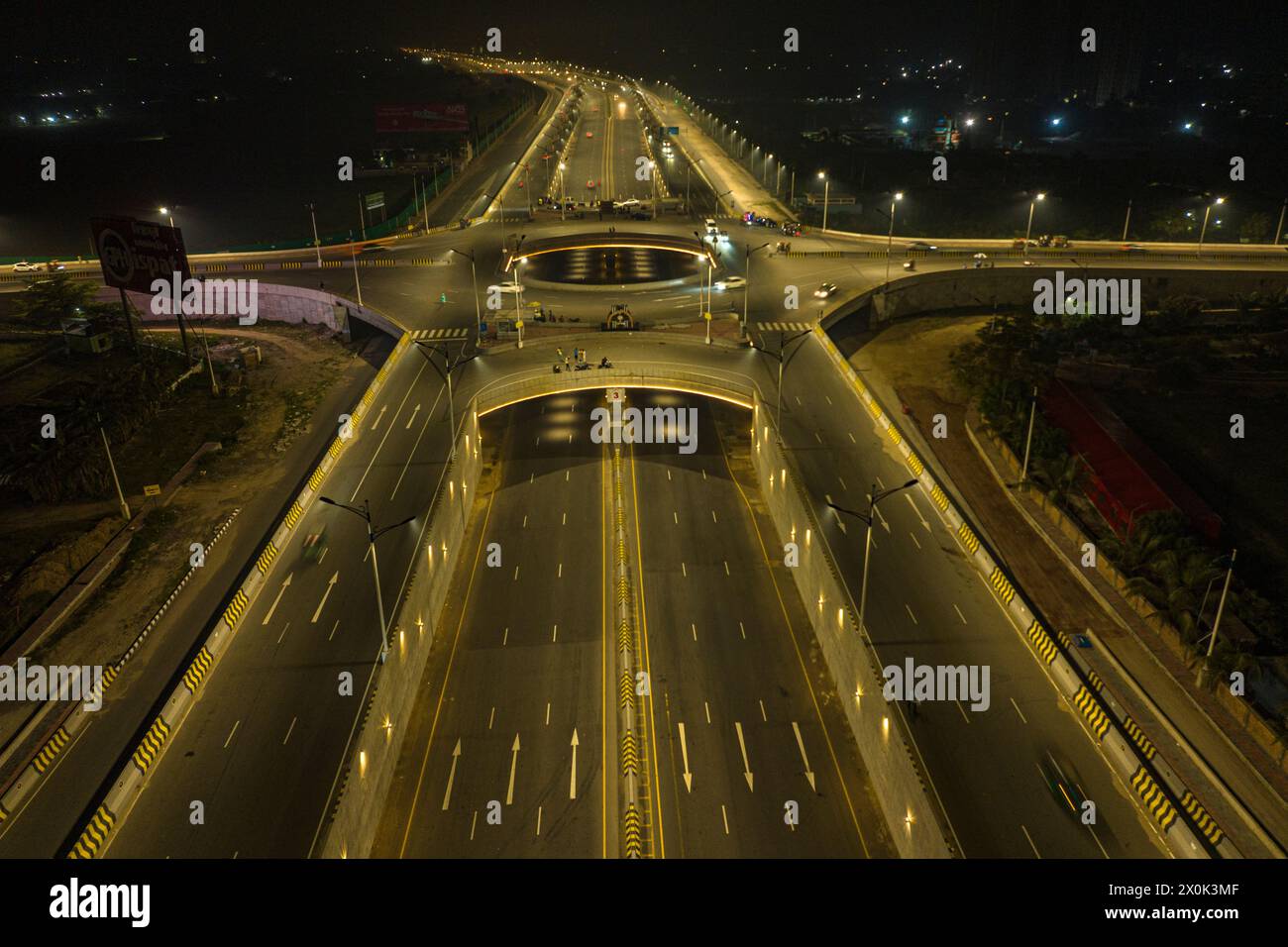 Dhaka, Bangladesh, 11 April, 2024: Night view of the Sheikh Hasina Avenue also known as Purbachal Expressway, is a 12.5-kilometre-long (7.8 mi), 14 la Stock Photo