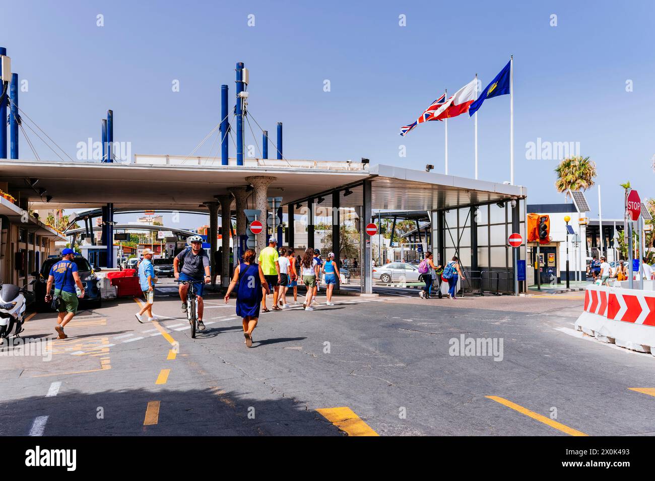 Border crossing between Gibraltar and Spain. Gibraltar side. Gibraltar, British Overseas Territory, United Kingdom, Europe Stock Photo