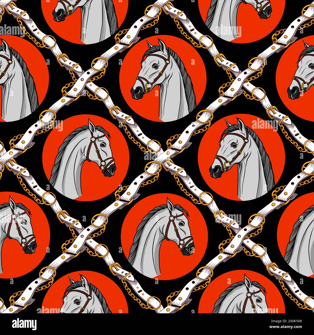 Seamless pattern with horse head and belts. Vector Stock Vector Image ...