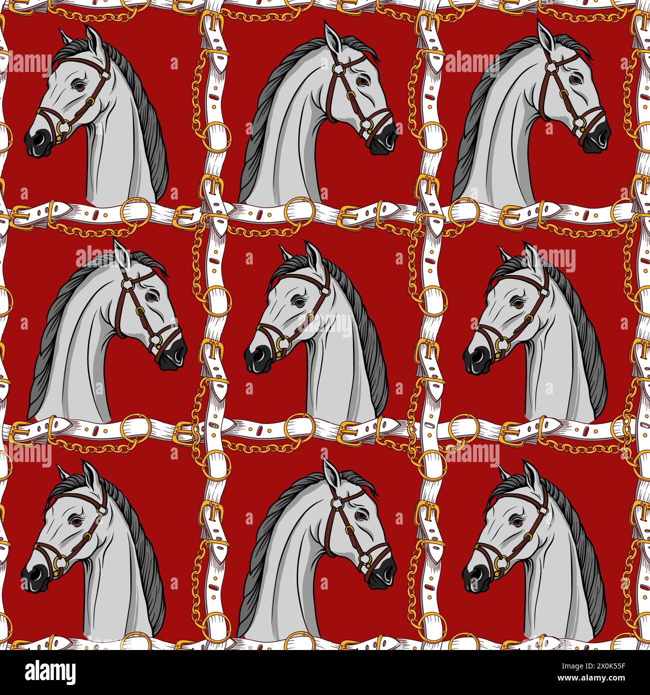 Seamless pattern with horse head and belts. Vector Stock Vector Image ...