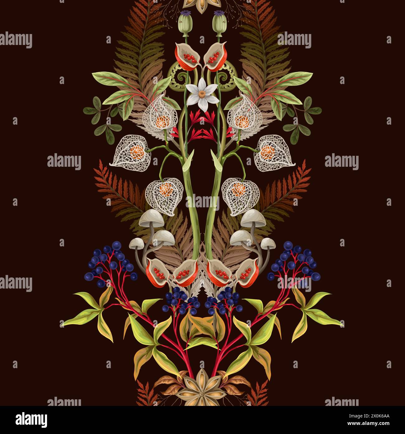 Seamless pattern with autumn leaves, berries and seeds. Vector Stock ...
