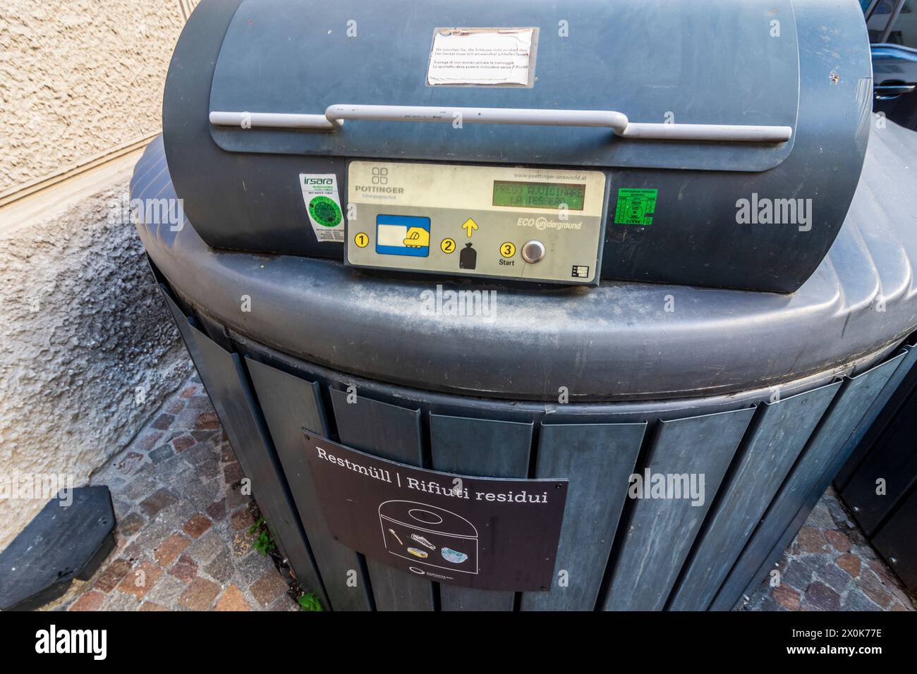 Brixen (Bressanone), automatic garbage collector with lock in South Tyrol, Trentino-South Tyrol, Italy Stock Photo