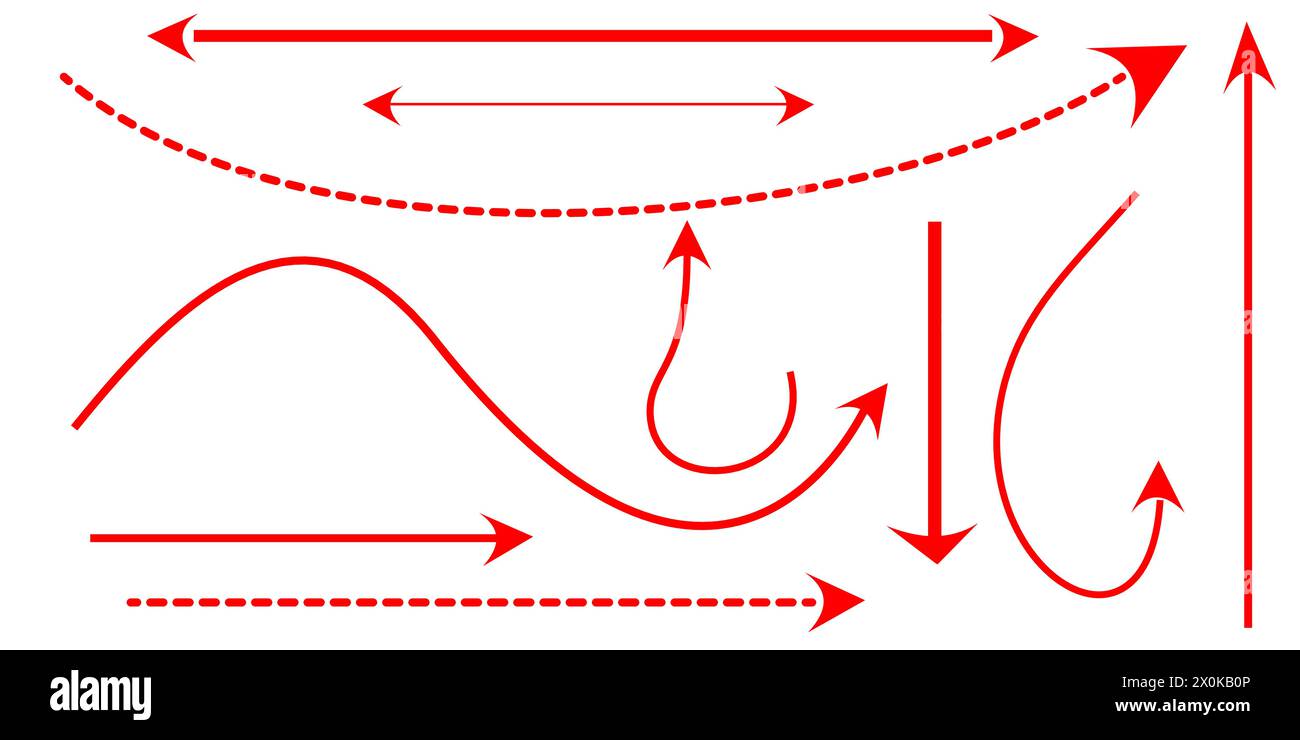 Set of red straight arrows isolated Stock Vector