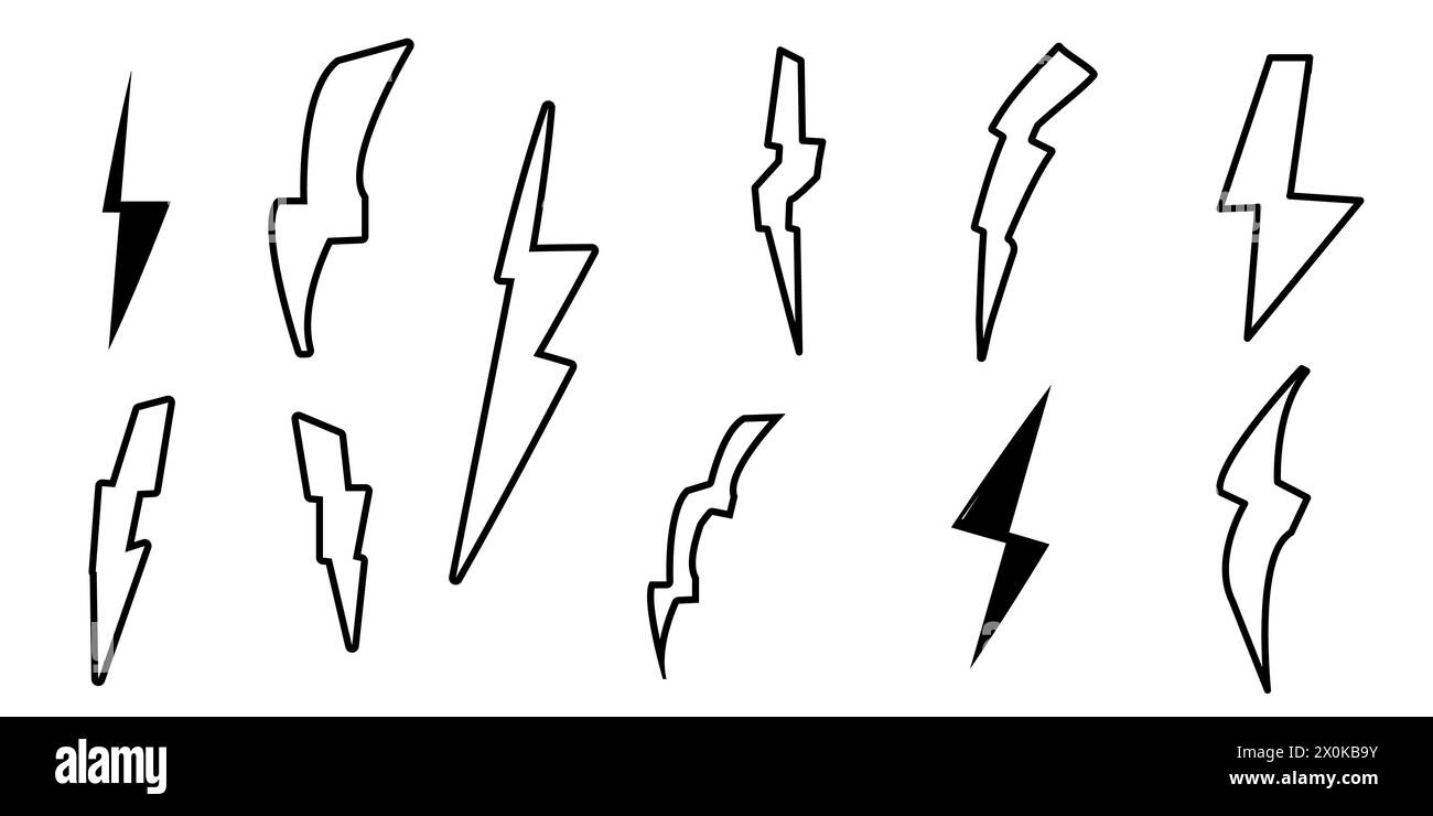 Set of bolt lightning in line, simple design Stock Vector