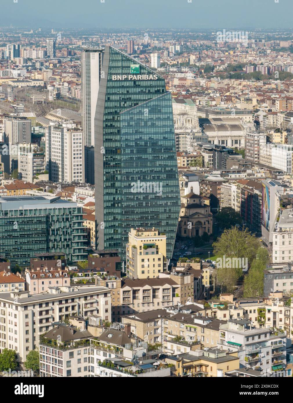 Aerial view of Milan, skyscrapers. Diamond tower, BNP Paribas. 04-12-2024. Italy Stock Photo