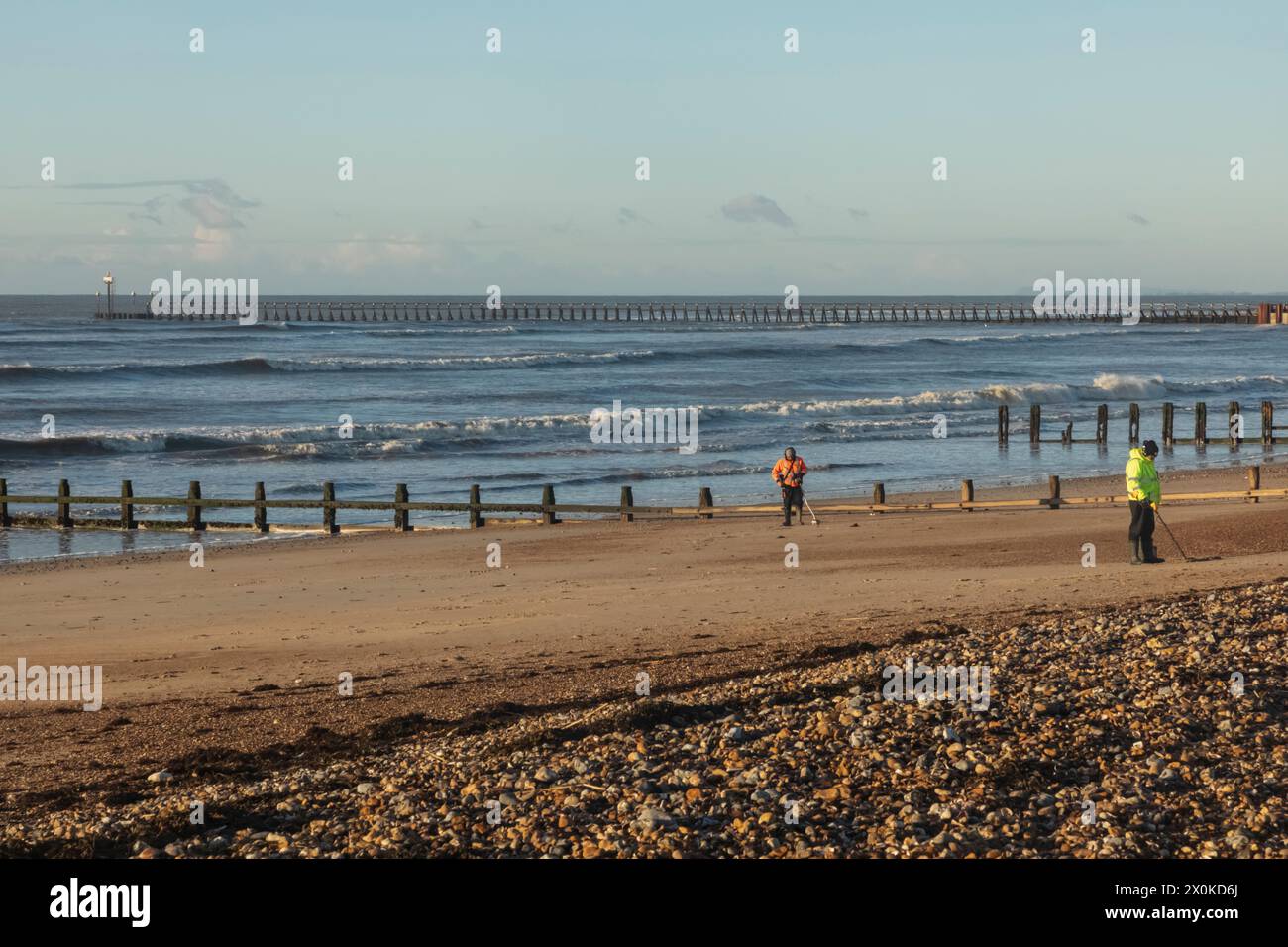 England, West Sussex, Littlehampton, Metal Detecting on the Beach Stock Photo Alamy