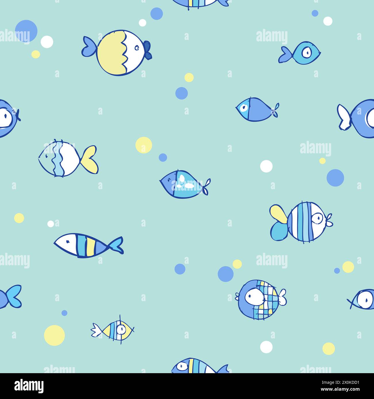 Seamless fish pattern. Blue summertime texture. Stock Vector