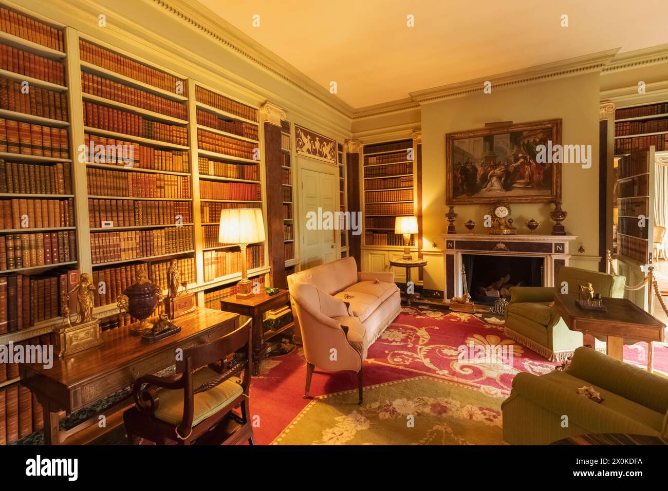 England, Hampshire, Hinton Hampner, Hinton Hampner Country House, The Library Stock Photo