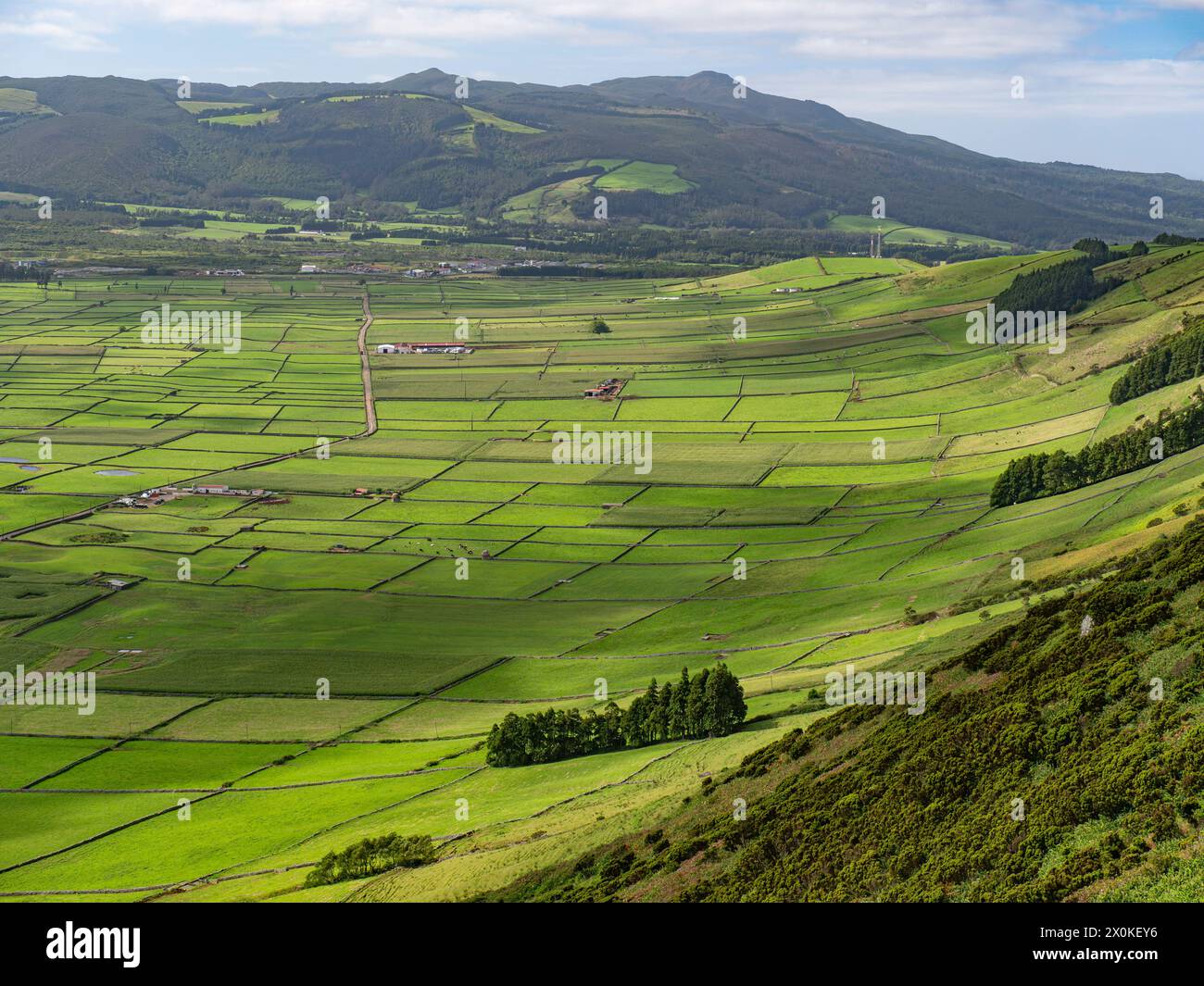 Azores, hills of Serra do Cume and Serra da Ribeirinha, Terceira, landscape, green, lush, nature, agriculture, temperate climate, island, Atlantic Ocean archipelago, Gulf Stream, Portugal Stock Photo