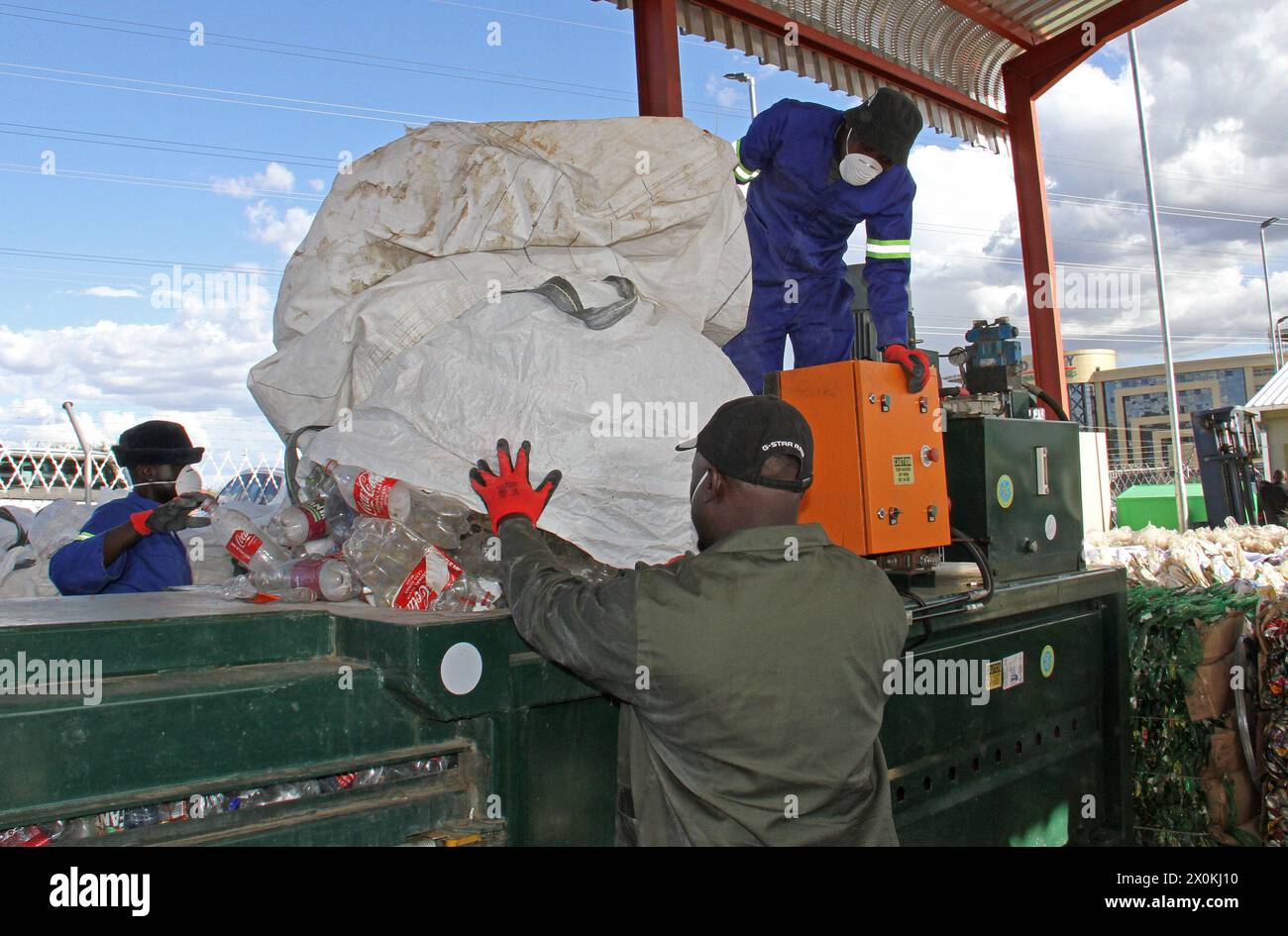 Windhoek, Namibia. 12th Apr, 2024. Workers demonstrate how the