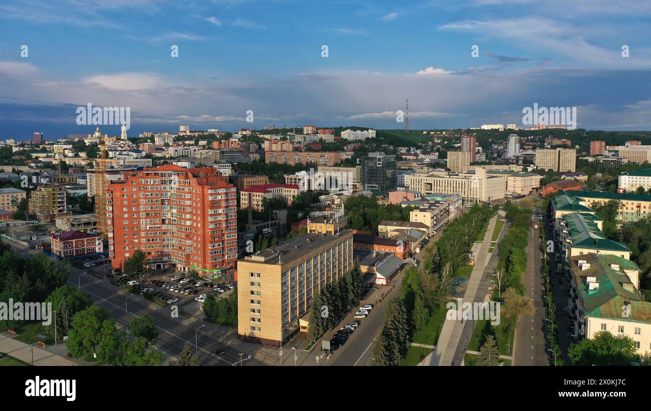 Panorama of the city of Penza from the air in summer. Penza, Russia, from Drona. Buildings in the city of Penza. Russia, the city of Penza from above Stock Photo