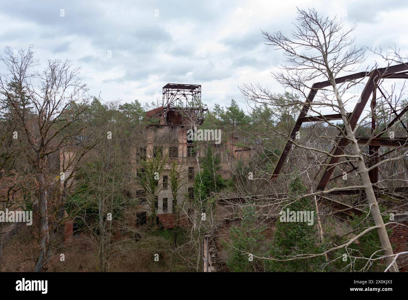 Ruins of the Beelitz-Heilstätten, former lung sanatorium, known as a Soviet military hospital from 1945 to 1994, today a lost place and filming location for movies such as Valkyrie with Tom Cruise, Beelitz, Brandenburg, Germany Stock Photo