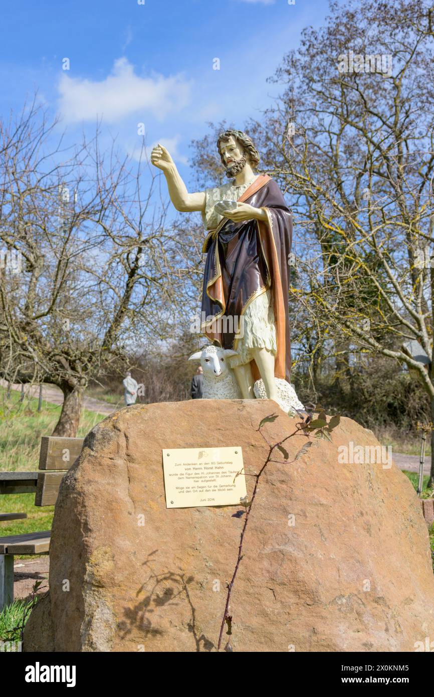 Rhineland Palatinate, figure of St. John the Baptist near Albersweiler. Stock Photo