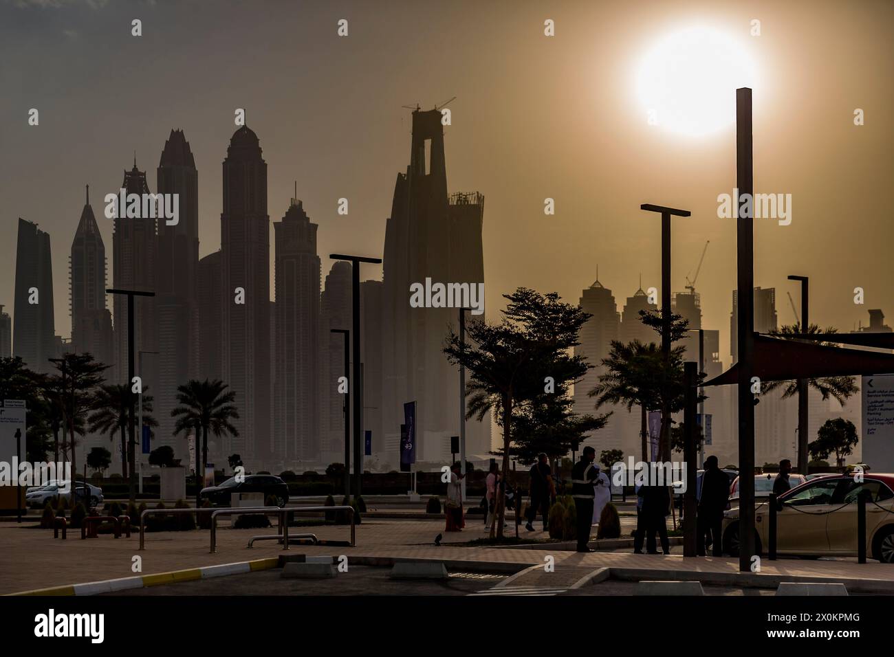 Sunrise with storm clouds, Harbor, Dubai Harbour Cruise Terminal, Dubai, United Arab Emirates, Asia Stock Photo