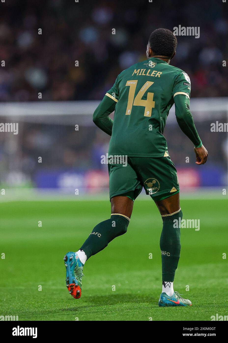Mickel Miller of Plymouth Argyle in action during the Sky Bet Championship match Plymouth Argyle vs Leicester City at Home Park, Plymouth, United Kingdom, 12th April 2024 (Photo by Stan Kasala/News Images) in, on 4/12/2024. (Photo by Stan Kasala/News Images/Sipa USA) Credit: Sipa USA/Alamy Live News Stock Photo