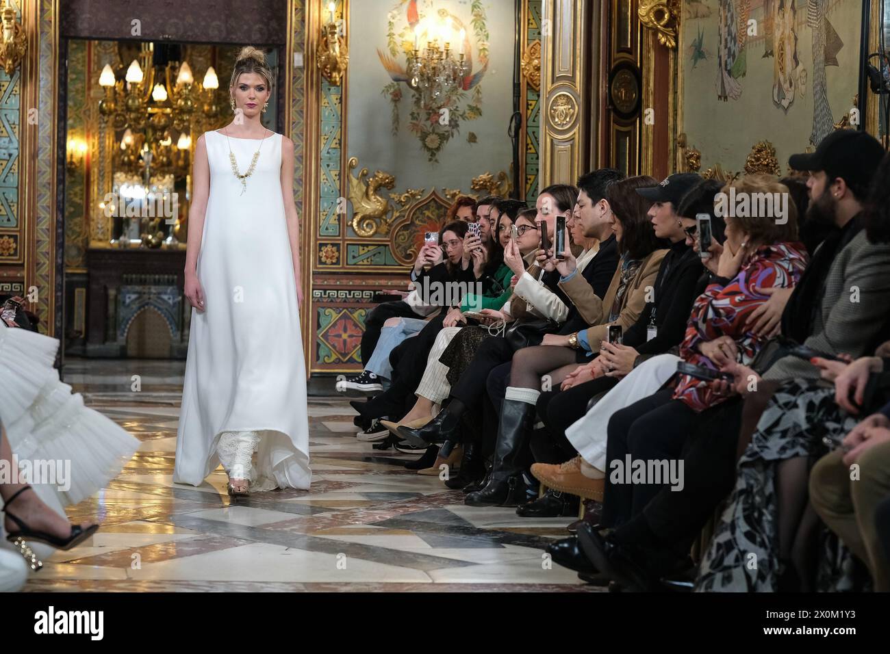 model showcases creations by inmaculada rodrigues during the Atelier Couture bridal catwalk within Madrid Fashion Week, at Santa Isabel Palace in Madrid. marzo, 2024 Spain Featuring: model Where: Madrid, Spain When: 12 Mar 2024 Credit: Oscar Gonzalez/WENN Stock Photo