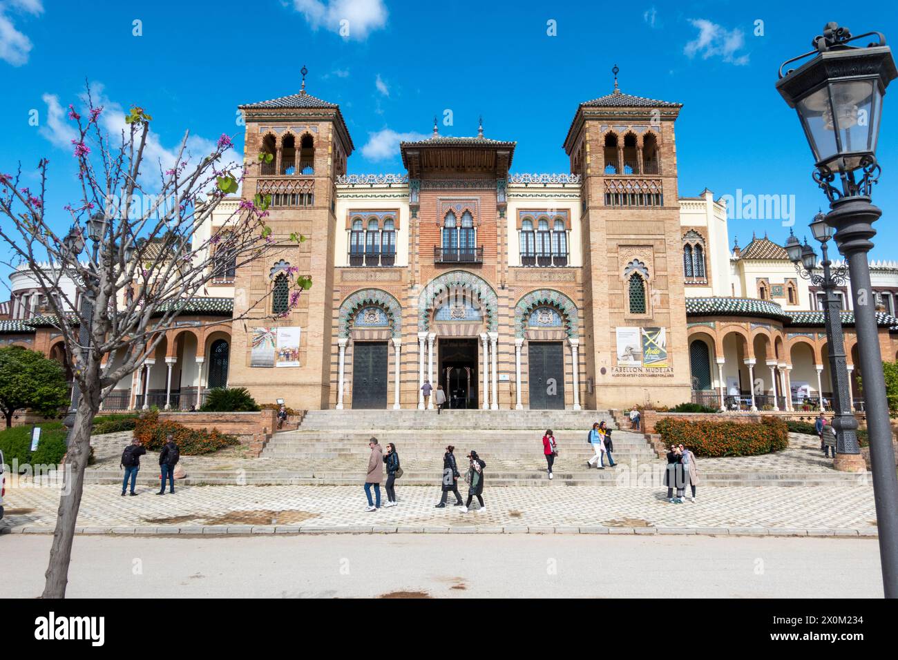 Seville, Spain - March 3, 2024: View of the Mudejar pavilion, museum of Popular Arts and Customs (Museo de Artes y Costumbres Populares, in Spanish), Stock Photo