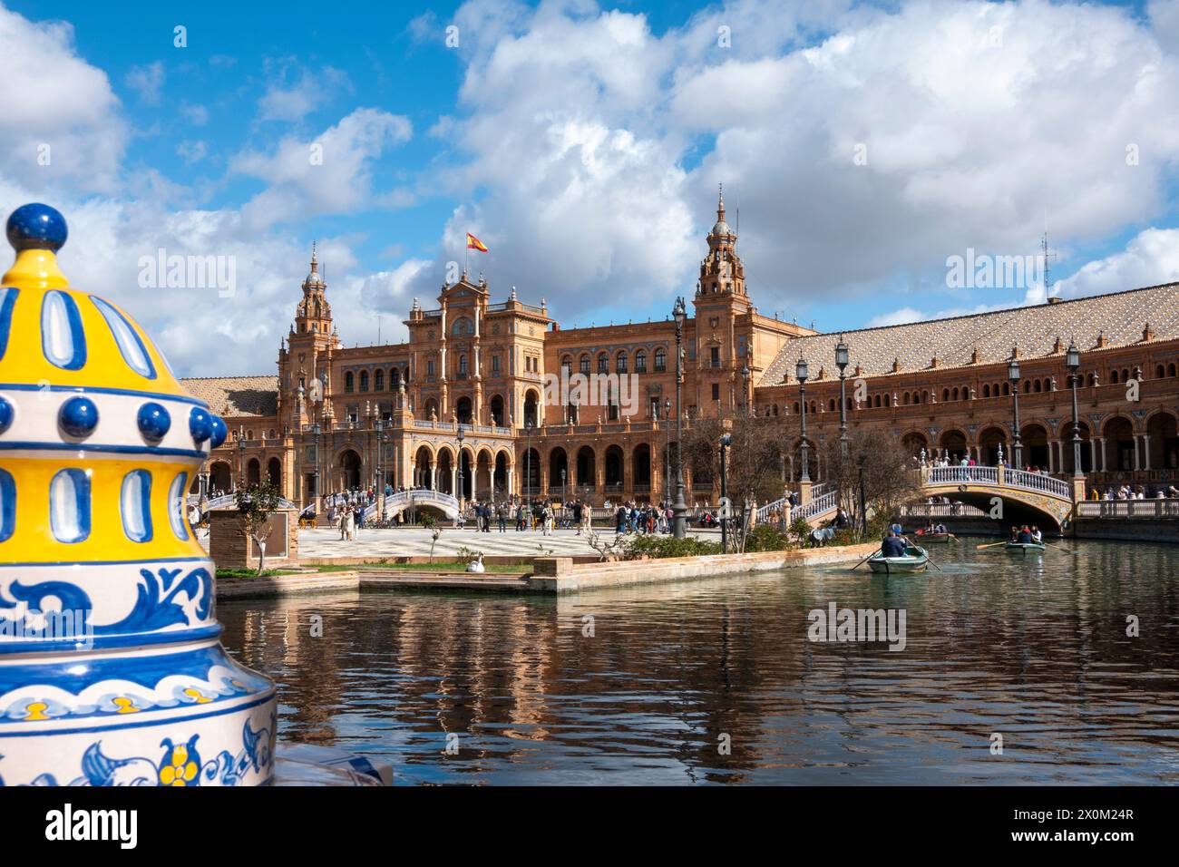 Seville, Spain - March 3, 2024: Architectural detail of the Plaza de España in Seville, Andalusia, Spain Stock Photo