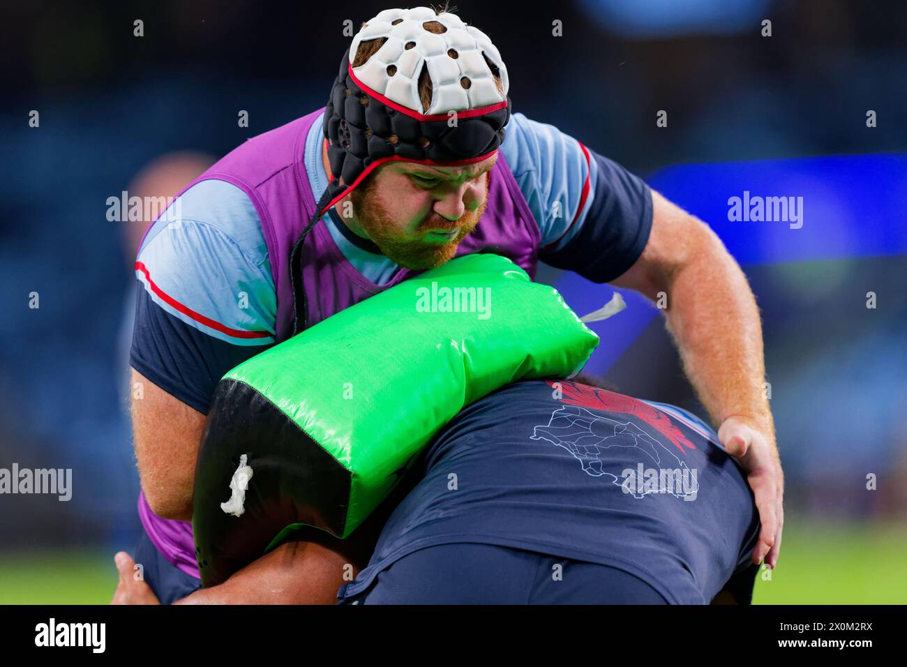 Sydney, Australia. 12th Apr, 2024. Tom Ross of the Waratahs warms up before the Super Rugby Pacific 2024 Rd8 match between the Waratahs and the Crusaders at Allianz Stadium on April 12, 2024 in Sydney, Australia Credit: IOIO IMAGES/Alamy Live News Stock Photo