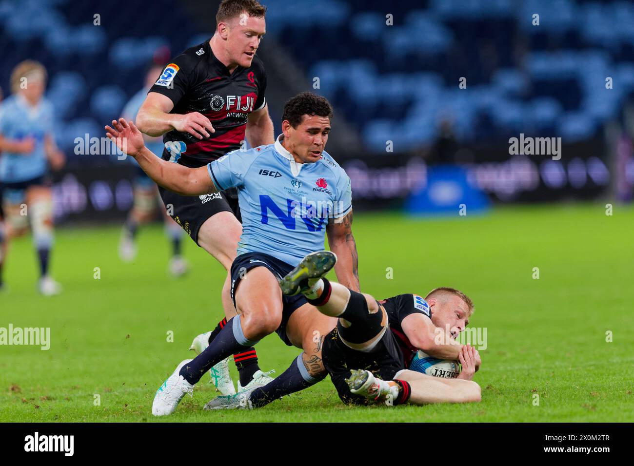Sydney, Australia. 12th Apr, 2024. Johnny McNicholl of the Crusaders captures the ball during the Super Rugby Pacific 2024 Rd8 match between the Waratahs and the Crusaders at Allianz Stadium on April 12, 2024 in Sydney, Australia Credit: IOIO IMAGES/Alamy Live News Stock Photo