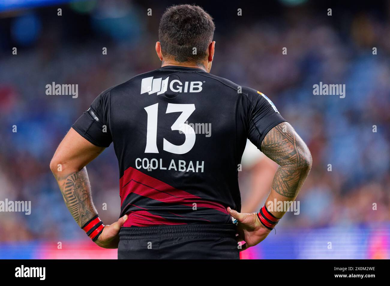 Sydney, Australia. 12th Apr, 2024. Levi Aumua of the Crusaders looks on during the Super Rugby Pacific 2024 Rd8 match between the Waratahs and the Crusaders at Allianz Stadium on April 12, 2024 in Sydney, Australia Credit: IOIO IMAGES/Alamy Live News Stock Photo