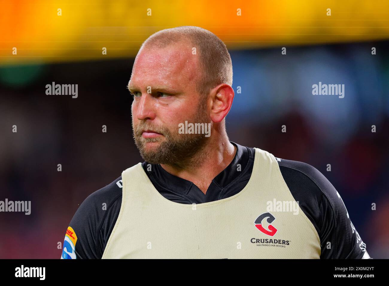 Sydney, Australia. 12th Apr, 2024. Joe Moody of the Crusaders warms up during the Super Rugby Pacific 2024 Rd8 match between the Waratahs and the Crusaders at Allianz Stadium on April 12, 2024 in Sydney, Australia Credit: IOIO IMAGES/Alamy Live News Stock Photo