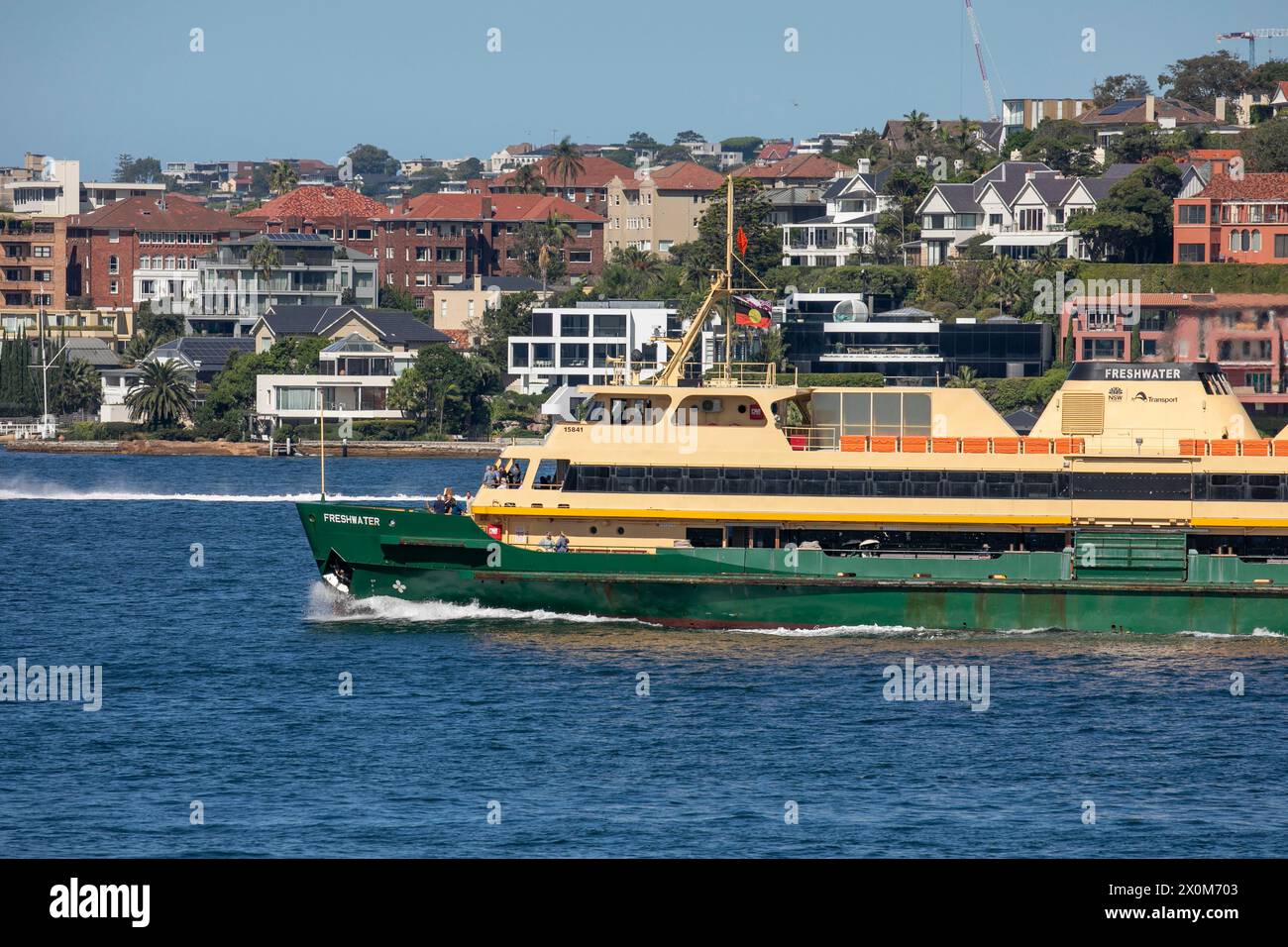 The Manly ferry, the MV Freshwater ferry on route to Manly ferry wharf with eastern suburbs