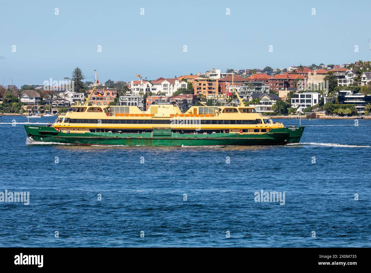 Sydney,Australia, the Manly ferry MV Freshwater vessel travels between Circular Quay and Manly Beach ferry wharf on Sydney Harbour,NSW,Australia Stock Photo