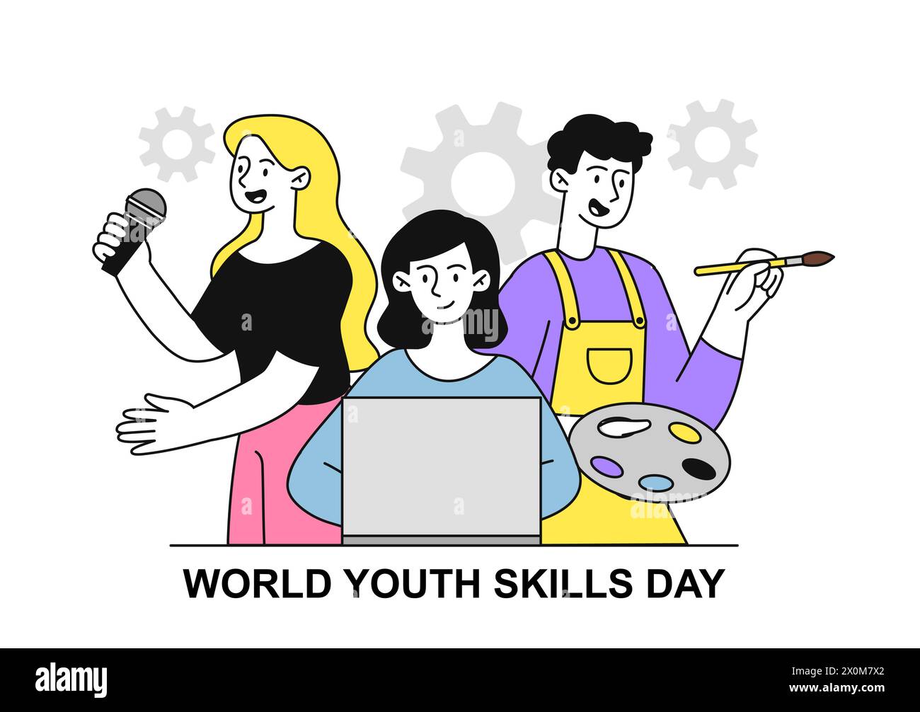 World youth skills day vector linear poster Stock Vector
