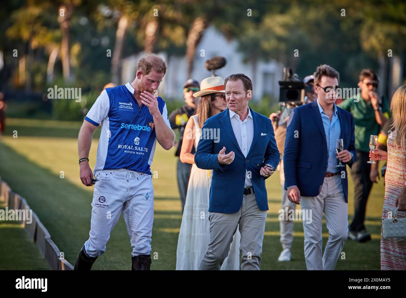 Wellington, Florida, USA. 12th April 2024. Prince Harry, The Duke of Sussex, Co-Founding Patron of Sentebale, play on the Royal Salute Sentebale Team, against the Grand Champions Team captained by his long-time friend and the charity’s ambassador, Argentine polo player Nacho Figueras and the Maseru Team. Credit: Yaroslav Sabitov/YES Market Media/Alamy Live News. Stock Photo