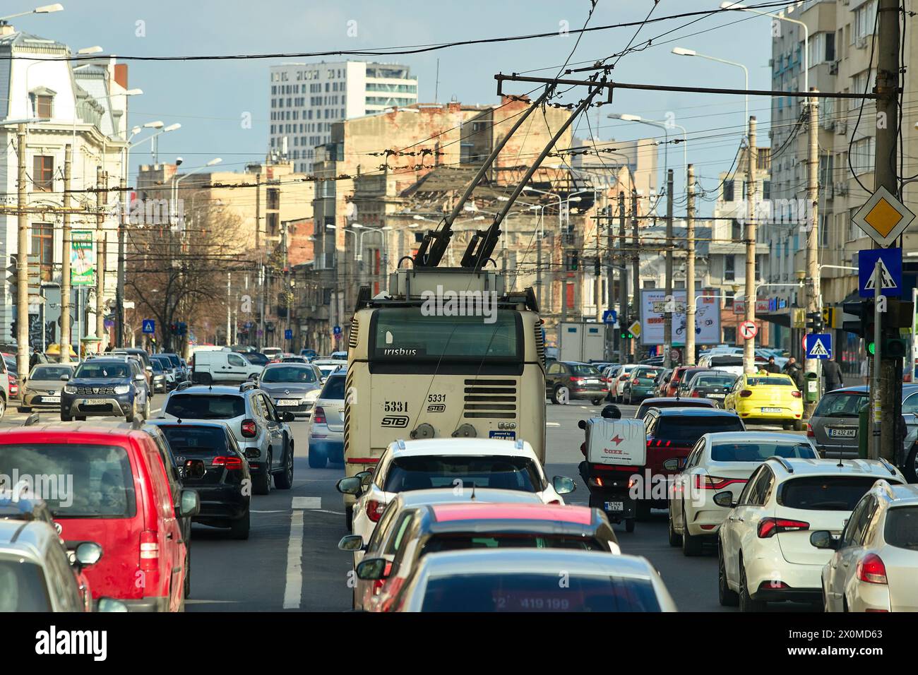 Bucharest, Romania. 18th March, 2024: Car traffic on Calea Grivitei in Bucharest. Stock Photo