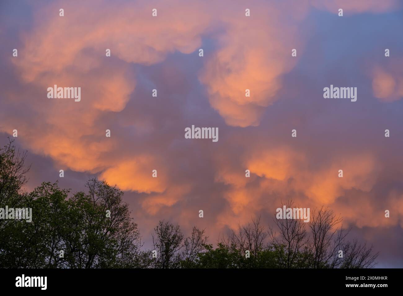 Colorful sunrise sky over Fort Gibson, Oklahoma. (USA) Stock Photo