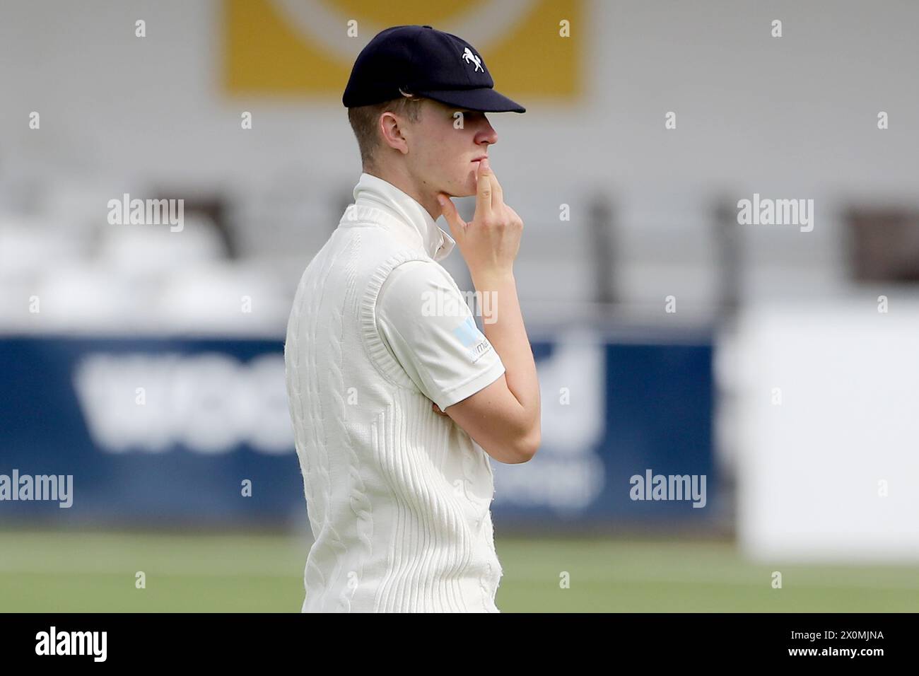 Jaydn Denly of Kent during Essex CCC vs Kent CCC, Vitality County Championship Division 1 Cricket at The Cloud County Ground on 12th April 2024 Stock Photo