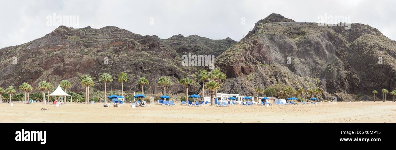 Santa Cruz de Tenerife, Spain - March 6, 2019: Playa de Las Teresitas frequented Stock Photo