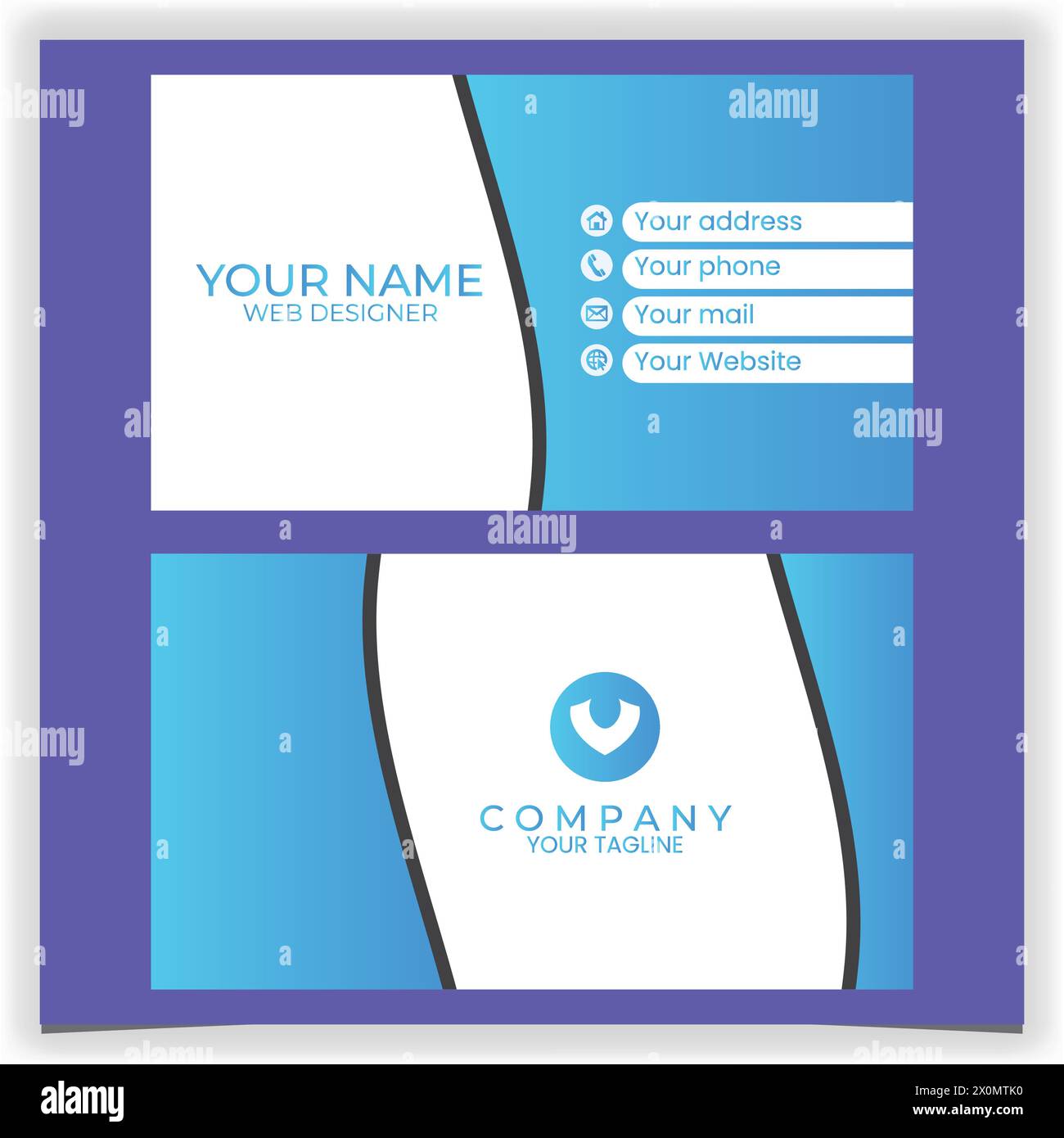 Vector business card with blue waves design template Stock Vector Image ...