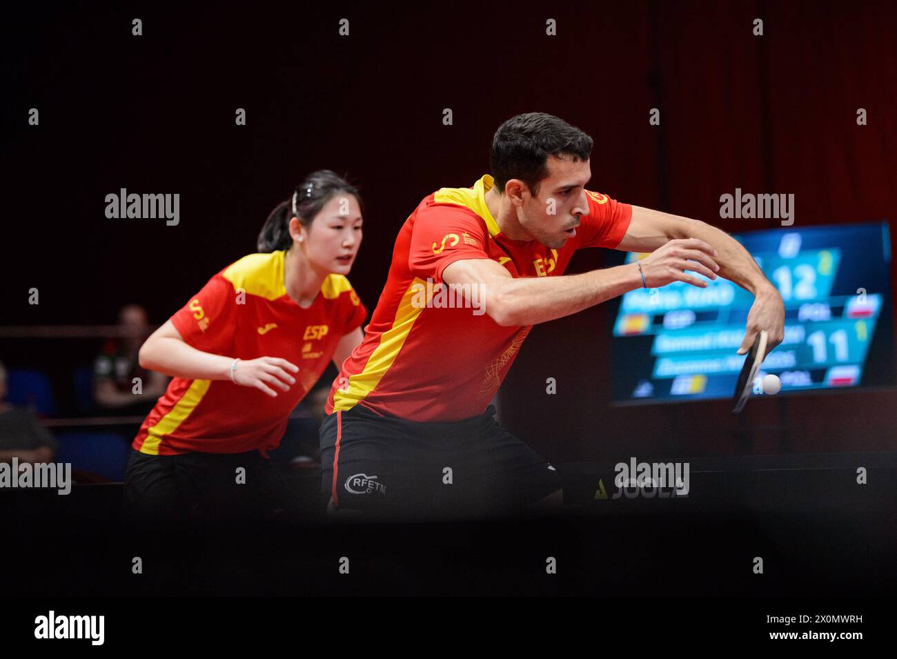 Alvaro ROBLES, Maria XIAO during World Mixed Doubles Olympics Qualification, on April 12, 2024, Havirov, Czech Republic. (CTK Photo/Jan Brychta) Stock Photo