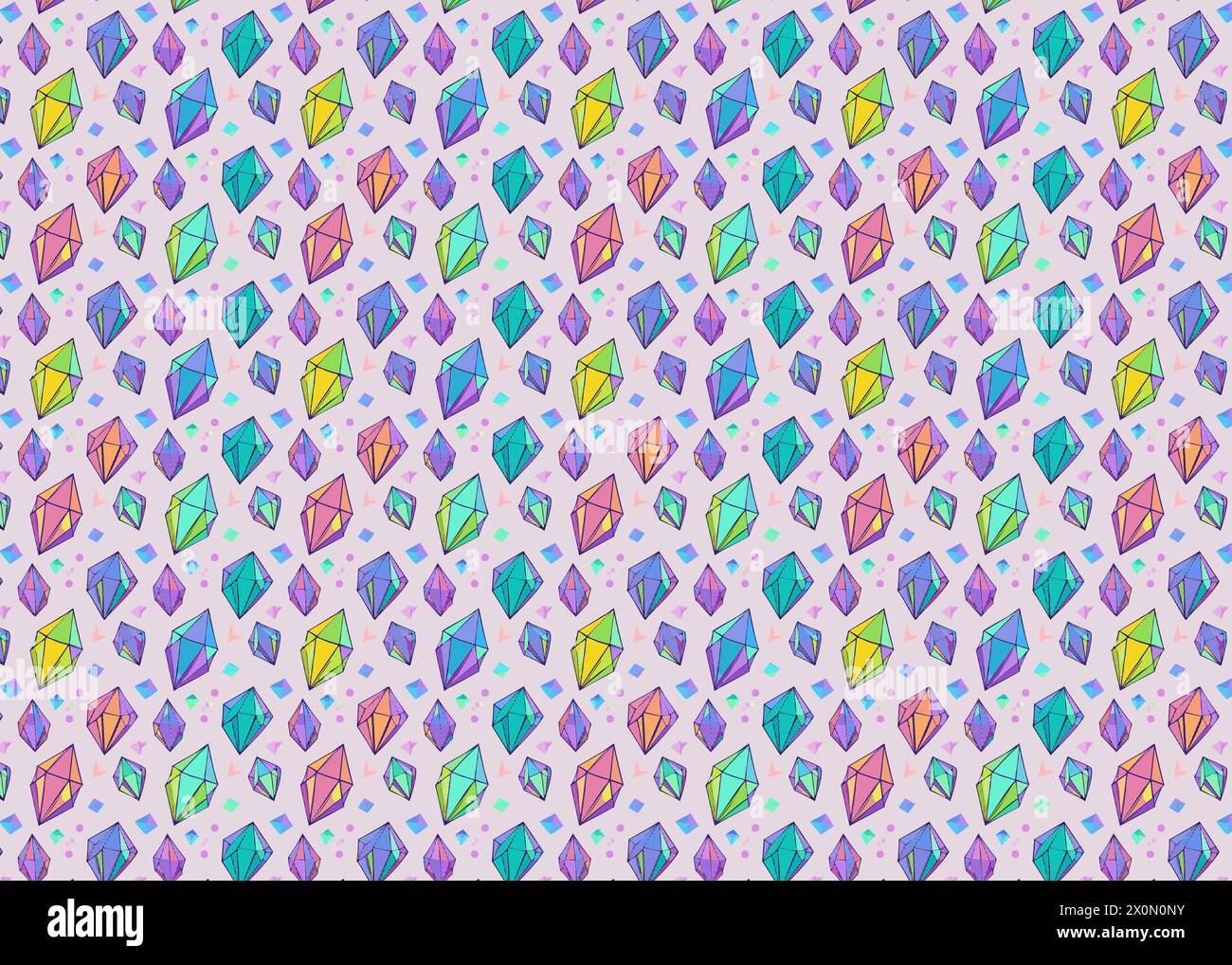 Seamless pattern with hand drawn crystals. Colorful diamond vector background. Stock Vector