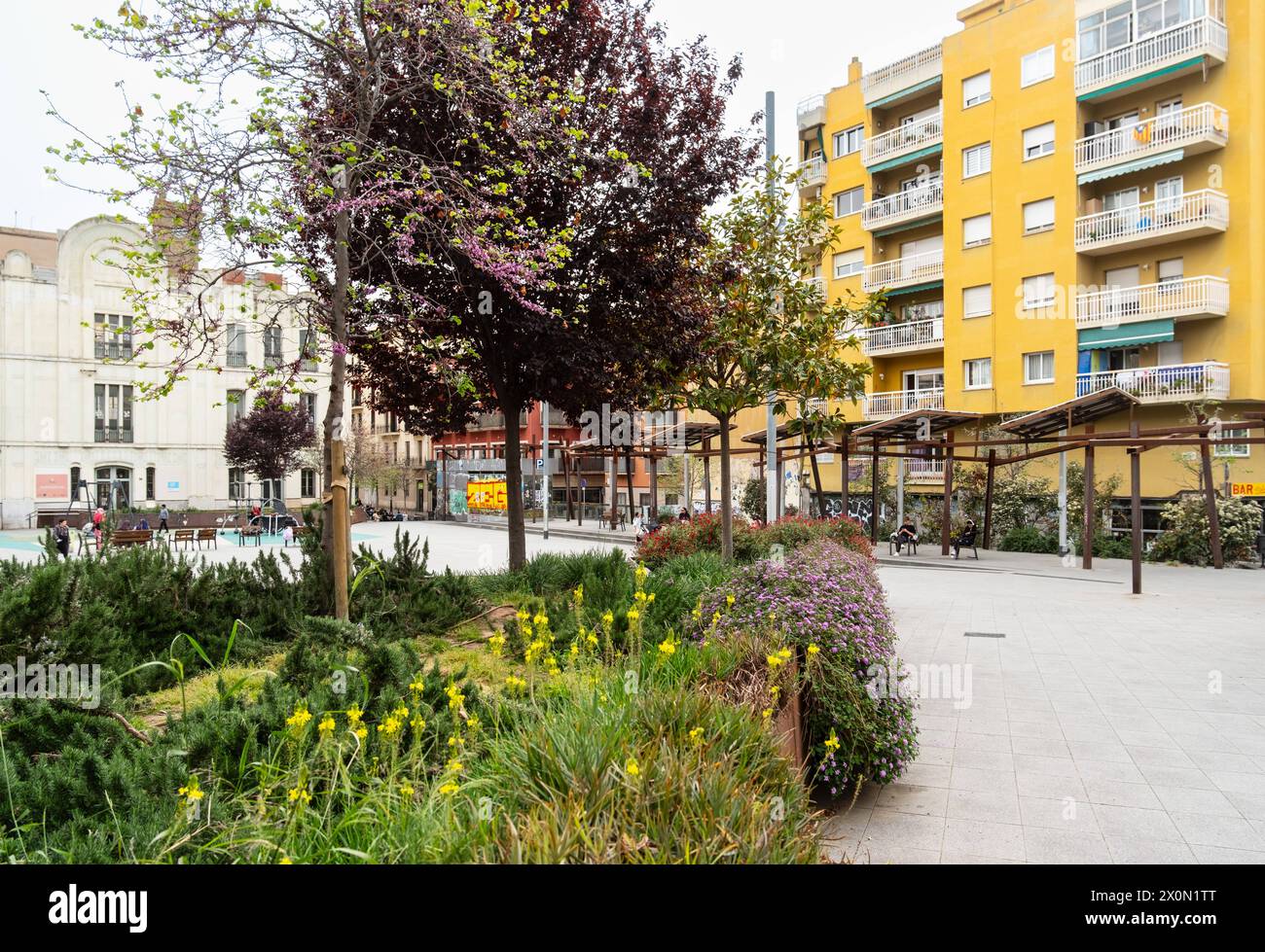 Superblock oder Superilla Hostafrancs, für Autos stark eingeschränkter Bereich der Stadt in Barcelona, Spanien Barcelona Katalonien Spanien *** Superb Stock Photo